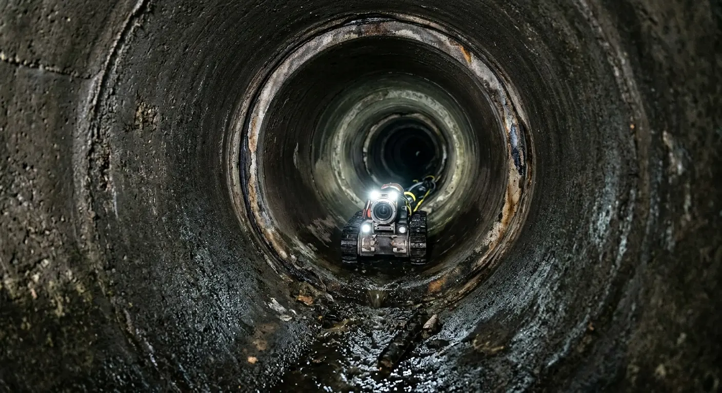 Robotic sewer camera inspecting pipe interior for Drain Snake Service in Compton
